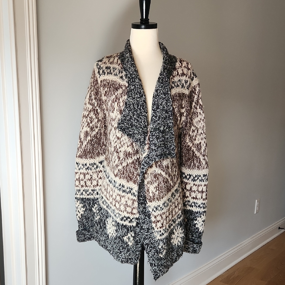 Vintage 90s Eddie Bauer Alpaca Wool Hand Knit Open Cardigan